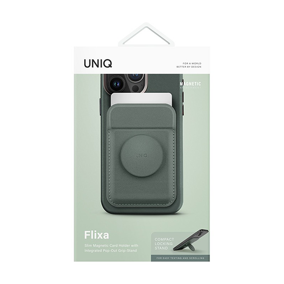 Магнитный бумажник с функцией стенда UNIQ FLIXA Magnetic card holder Pop-out Grip-stand (FLIXA-LICHENGREEN) Lichen Green