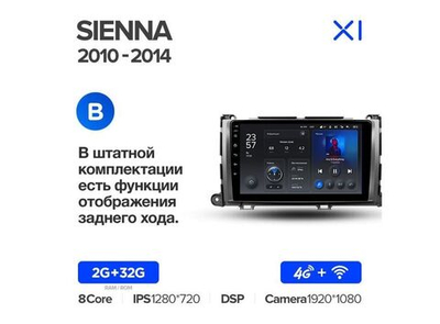 Магнитола Teyes X1 2-32 Wi-Fi + 4G Toyota Sienna 3 XL30 2010 — 2014 9.0" (B)