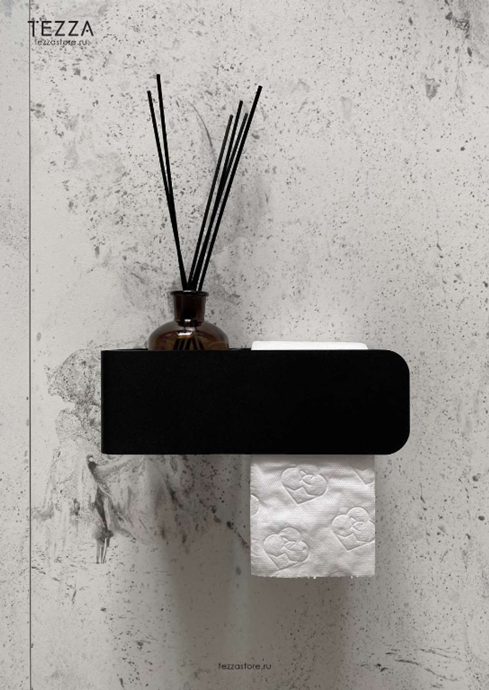 Держатель туалетной бумаги с полочкой Tezza Rollo Flex, черный, полочка слева, нерж сталь
