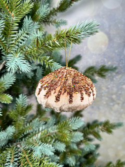 Шар-луковка 11х9см ChristmasDeLuxe premium collection бежевый/золотой