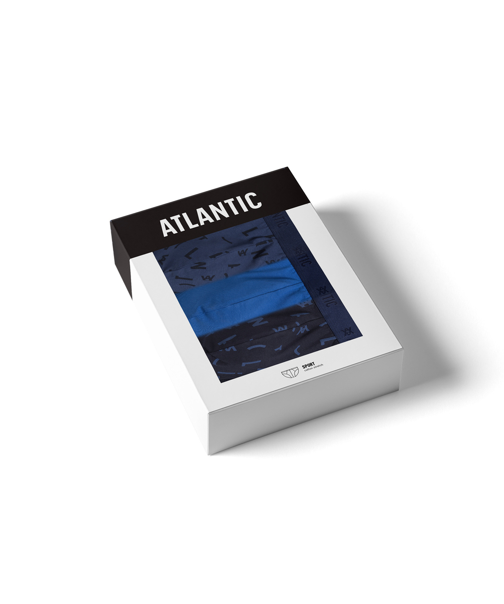 Мужские трусы слипы спорт Atlantic, набор 3 шт., хлопок, темно-голубые + голубые + темно-синие, 3MP-161