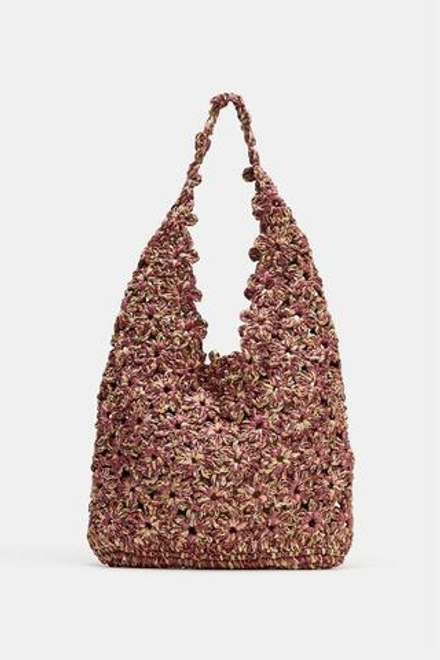 ZARA СУМКА-МЕШОК ИЗ РАФИИ, РОЗОВЫЙ