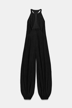 ZARA ЛЕГКИЙ ДЛИННЫЙ КОМБИНЕЗОН, ЧЕРНЫЙ