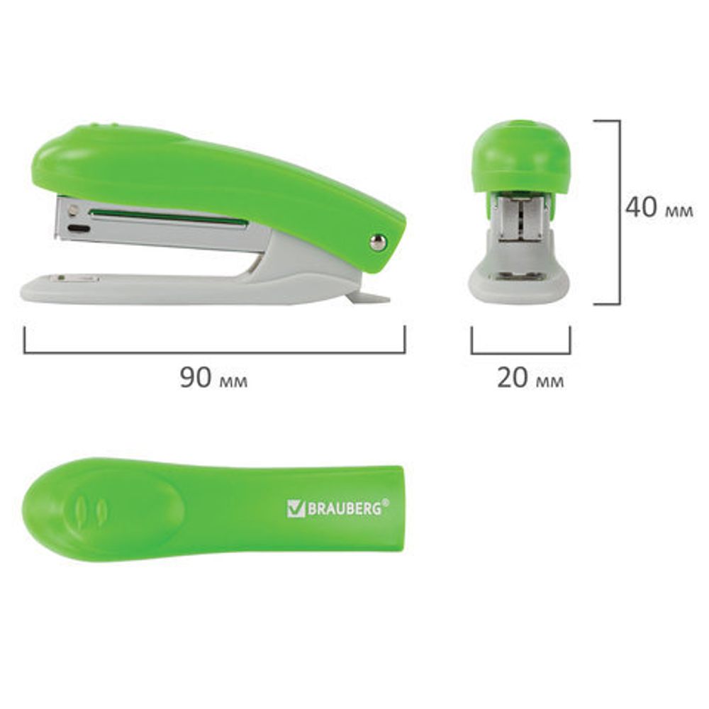 Степлер №10 BRAUBERG "Original", до 12 листов, с антистеплером, зеленый, 227768