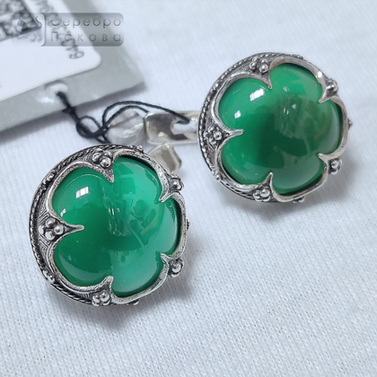 Серьги "Готланд" зеленый агат/бирюза