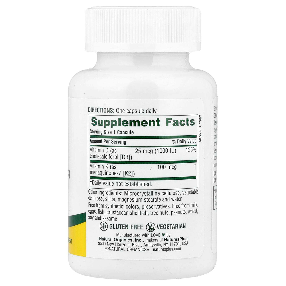 NaturesPlus, витамины D3 и К2, 90 капсул