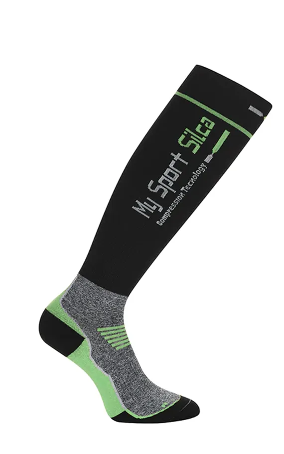 GD9180 Calza Sportiva Lunga Nero-Verde