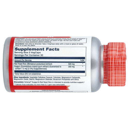 Solaray, Гуггул, красный дрожжевой рис, 60 вегетарианских капсул