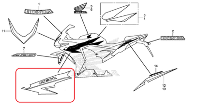 86643-MGZ-D20ZA. STRIPE, R. MIDDLE COWL *TYPE1*. Honda CBR500R/RA 2013