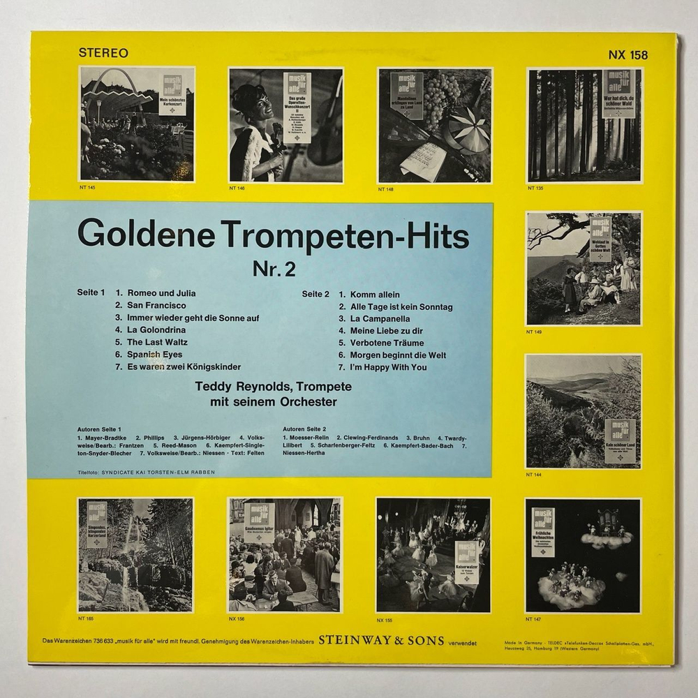Винтажная виниловая пластинка LP Teddy Reynolds Goldene Trompeten Hits Nr. 2 (Germany 1975)
