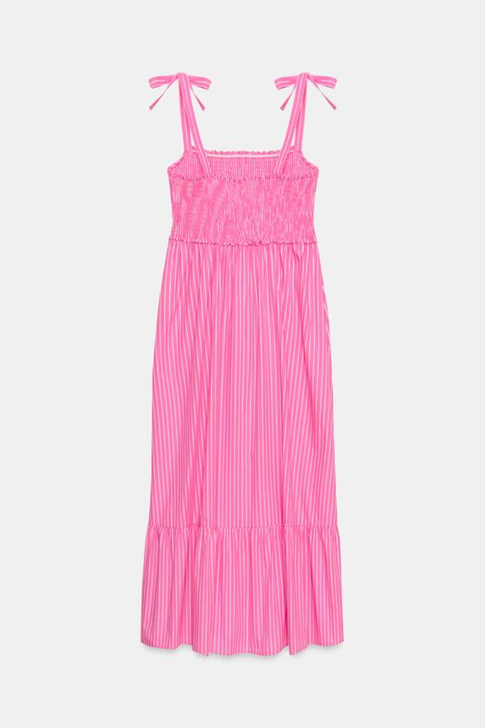 ZARA ПЛАТЬЕ В ПОЛОСКУ С БАНТАМИ, РОЗОВЫЙ