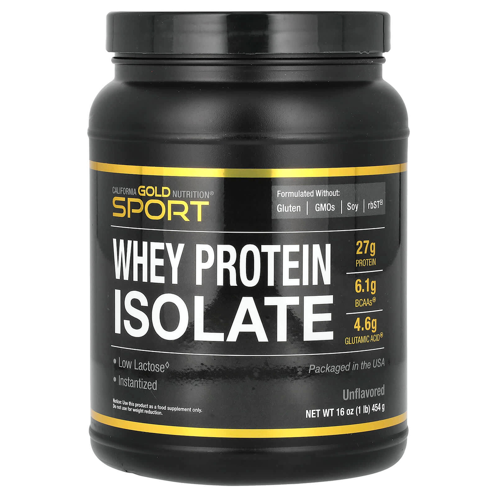 California Gold Nutrition, Sport, изолят сывороточного протеина, без добавок, 454 г (1 фунт)