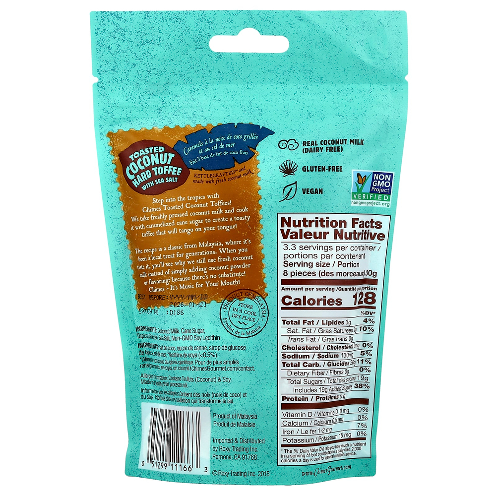 Chimes, обжаренные кокосовые ириски с морской солью, 100 г (3,5 унции)