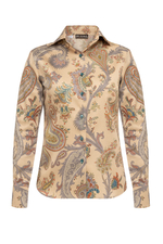 Рубашка женская бежевая с узором пейсли «Восточные цветы»