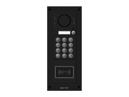 Вызывная вандалозащитная IP-аудиопанель MTM с 1 кнопкой, кодонаборной клавиатурой и считывателем 3 модуля, цвет темно-серый