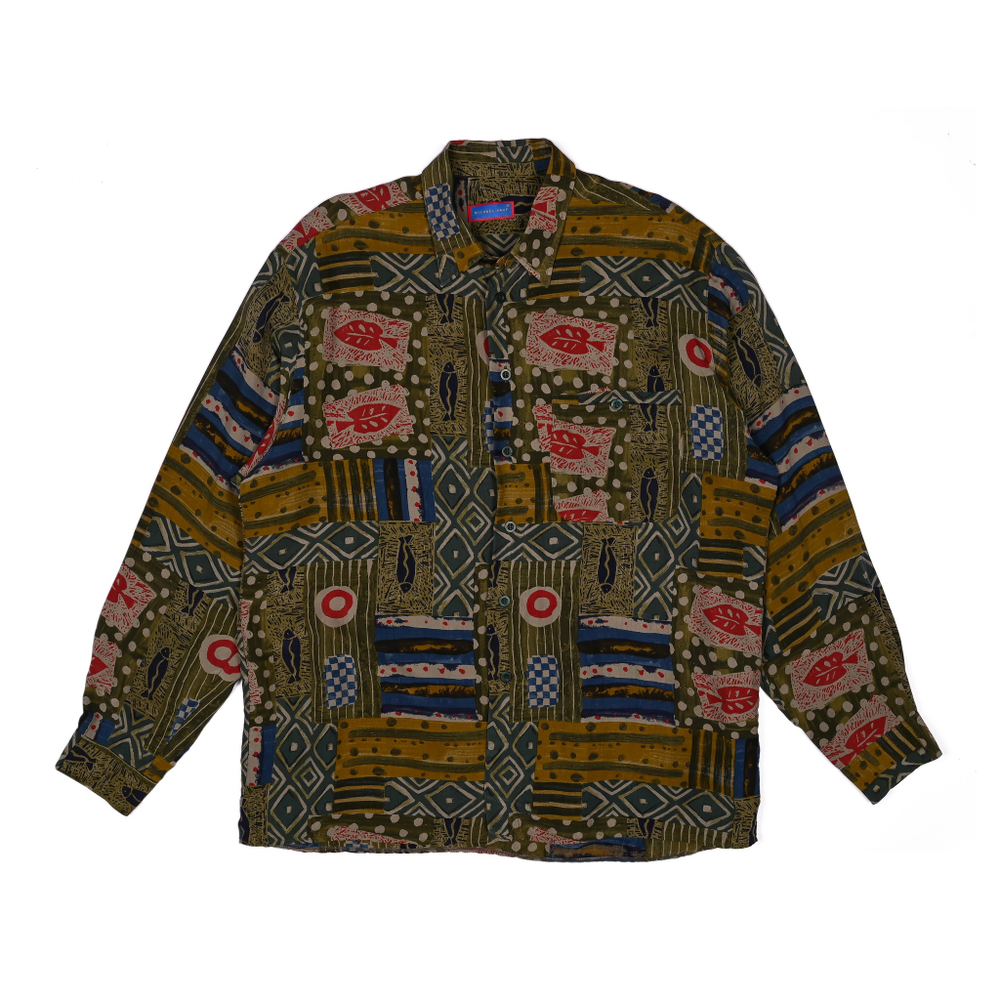 Винтажная яркая шелковая рубашка, XL