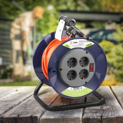 Удлинитель силовой ЭРА RPx-4es-3х0.75-20m на пластиковой катушке c заземлением 4 розетки 20м ПВС 3х0.75мм2 | Силовые удлинители