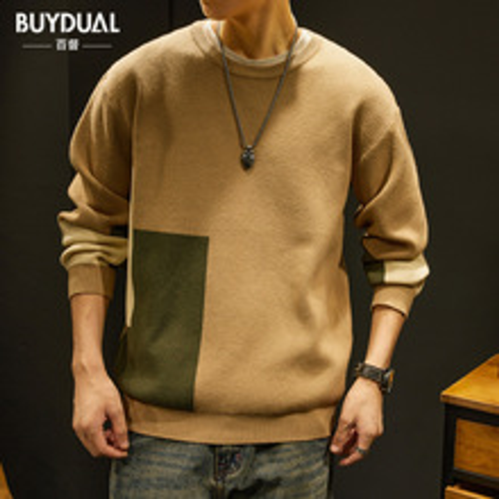 Свитер мужской высококачественный Американский стиль, мужской модный бренд, контрастный цвет, свободный свитер с внутренней подстежкой, осенне-зимняя мужская повседневная верхняя одежда