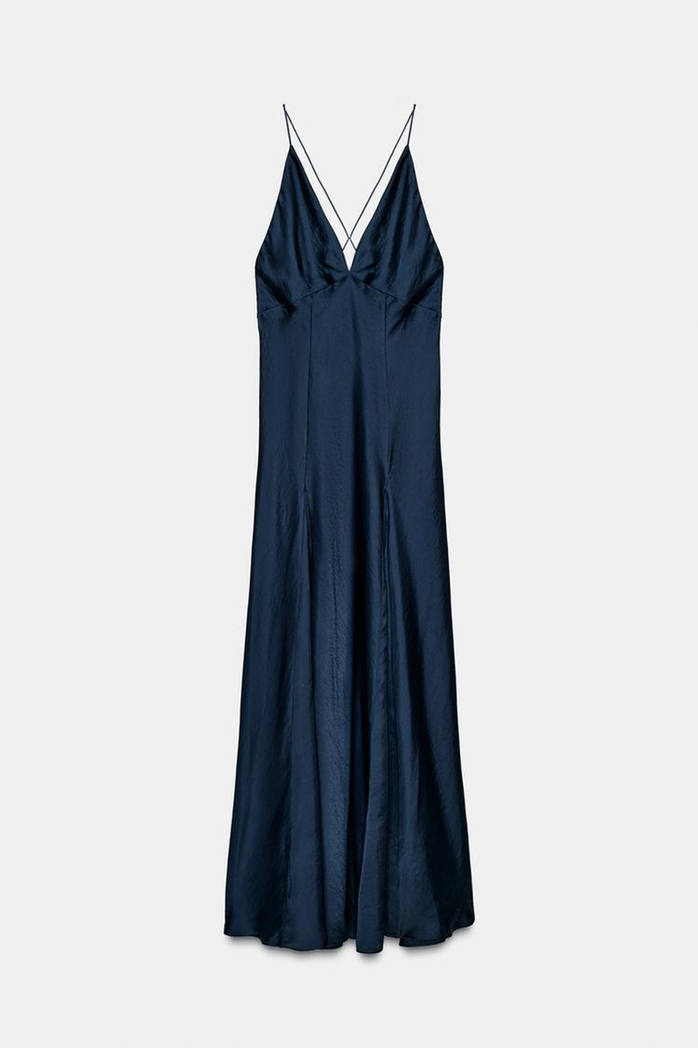 ZARA ДЛИННОЕ АТЛАСНОЕ ПЛАТЬЕ ИЗ КОЛЛЕКЦИИ ZW, МОРСКОЙ ТЕМНО-СИНИЙ