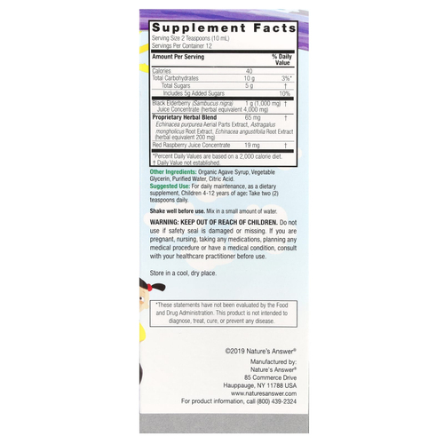 Nature's Answer, детская формула с бузиной, 4000 мг, 120 мл (4 жидких унции)
