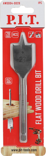 Сверло по деревуперовое P.I.T. 28x152мм,хвостовик HEX1/4"/6,35мм(AWOD04-0028)