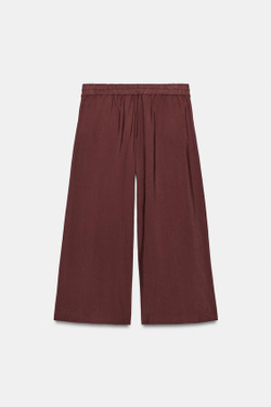 ZARA БРЮКИ-КЮЛОТЫ С ЗАЩИПАМИ, БОРДОВЫЙ