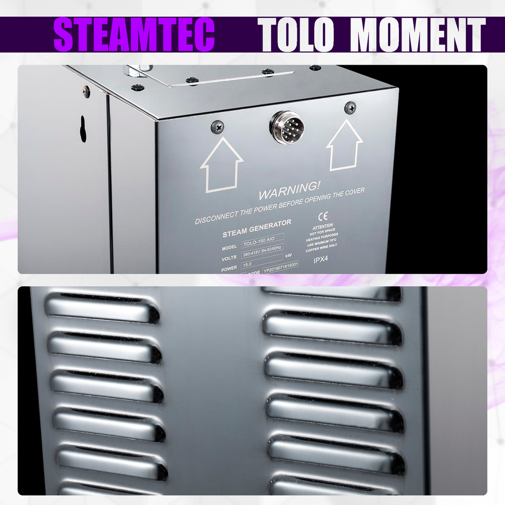 Парогенераторы для хамама и турецкой бани Steamtec TOLO MOMENT - 12 кВт/ Cерия PLATINUM со встроенной музыкой, пультом на 9-ти языках и возможностю монтажа без термодатчиков