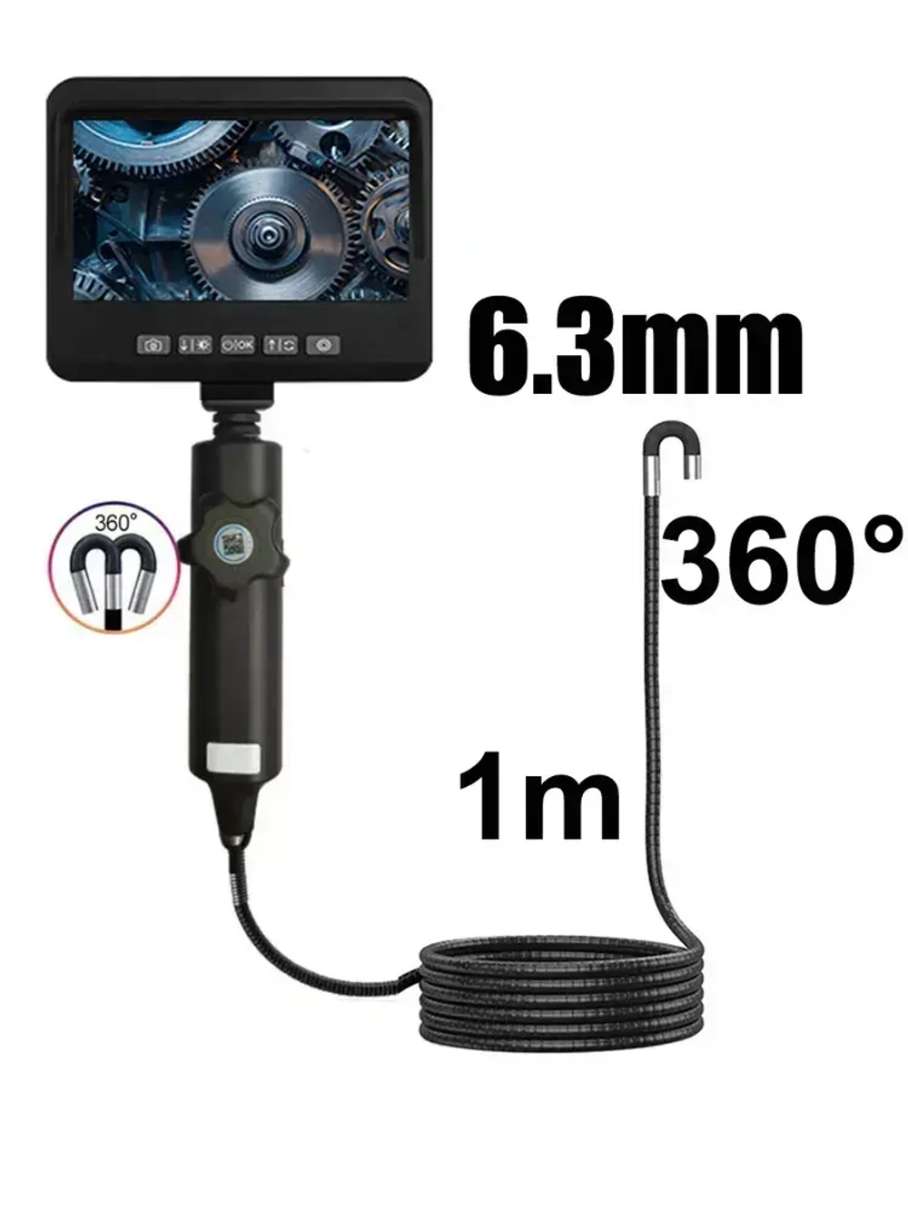 Поворотный эндоскоп 6.3 мм с Дисплеем /автомобильная камера /Бороскоп
