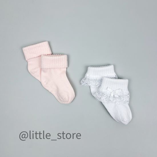 Носочки хлопковые "Бантик и кружево" Розовый/Белый с кружевом