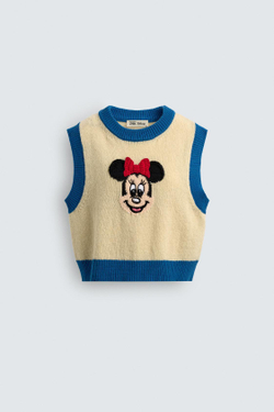 ZARA HARRY LAMBERT X DISNEY ВЯЗАНЫЙ ЖИЛЕТ MINNIE MOUSE, ЭКРЮ