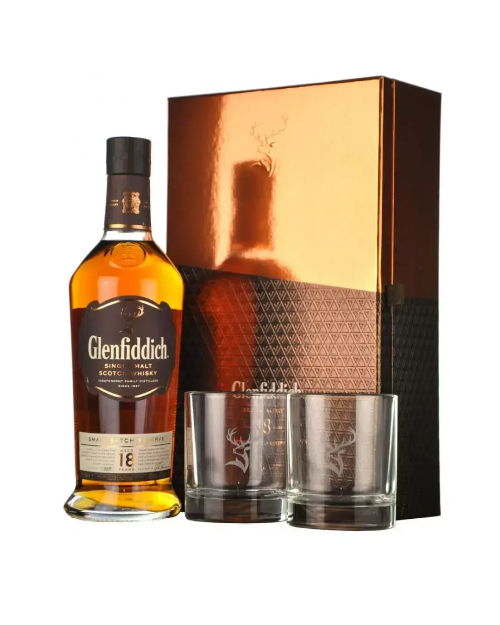 Glenfiddich 18 Y.O. 0,7 л. в подарочной упаковке с двумя стаканами