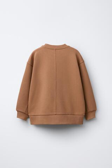 ZARA ОДНОТОННАЯ ТОЛСТОВКА С РЕЛЬЕФНОЙ НАДПИСЬЮ, КОРИЧНЕВЫЙ
