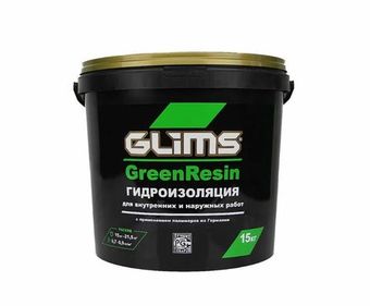 Гидроизоляция эластичная герметик GLIMS GreenResin 15 кг ведро