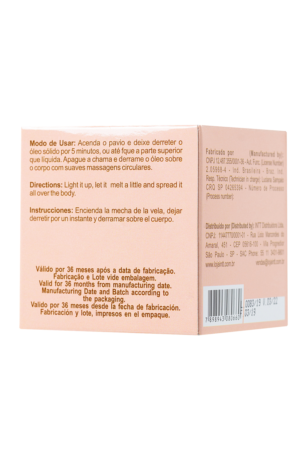 Массажная свеча для поцелуев INTT с ароматом персика 40 г