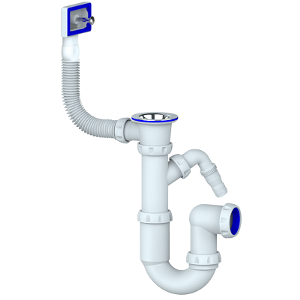 Сифон для мойки прямоточный с прямоугольным переливом, с отводом для стиральной/посудомоечной машины и без отвода в канализацию UNICORN Y440V