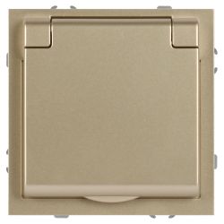Розетка ЭРА Galaxy 15-2103-04 c заземлением 2P+E Schuko со шторками с крышкой 16А-250В IP20 шампань | Эра Galaxy