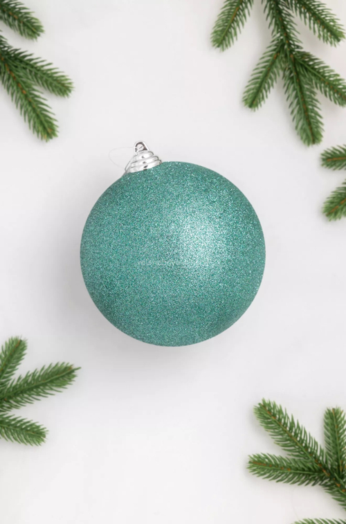 Шар ёлочный 140 мм. (14 см.), бирюзовый, глиттер, пластик, для уличной ёлки