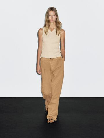 Massimo Dutti Брюки свободного кроя с высокой талией, охра