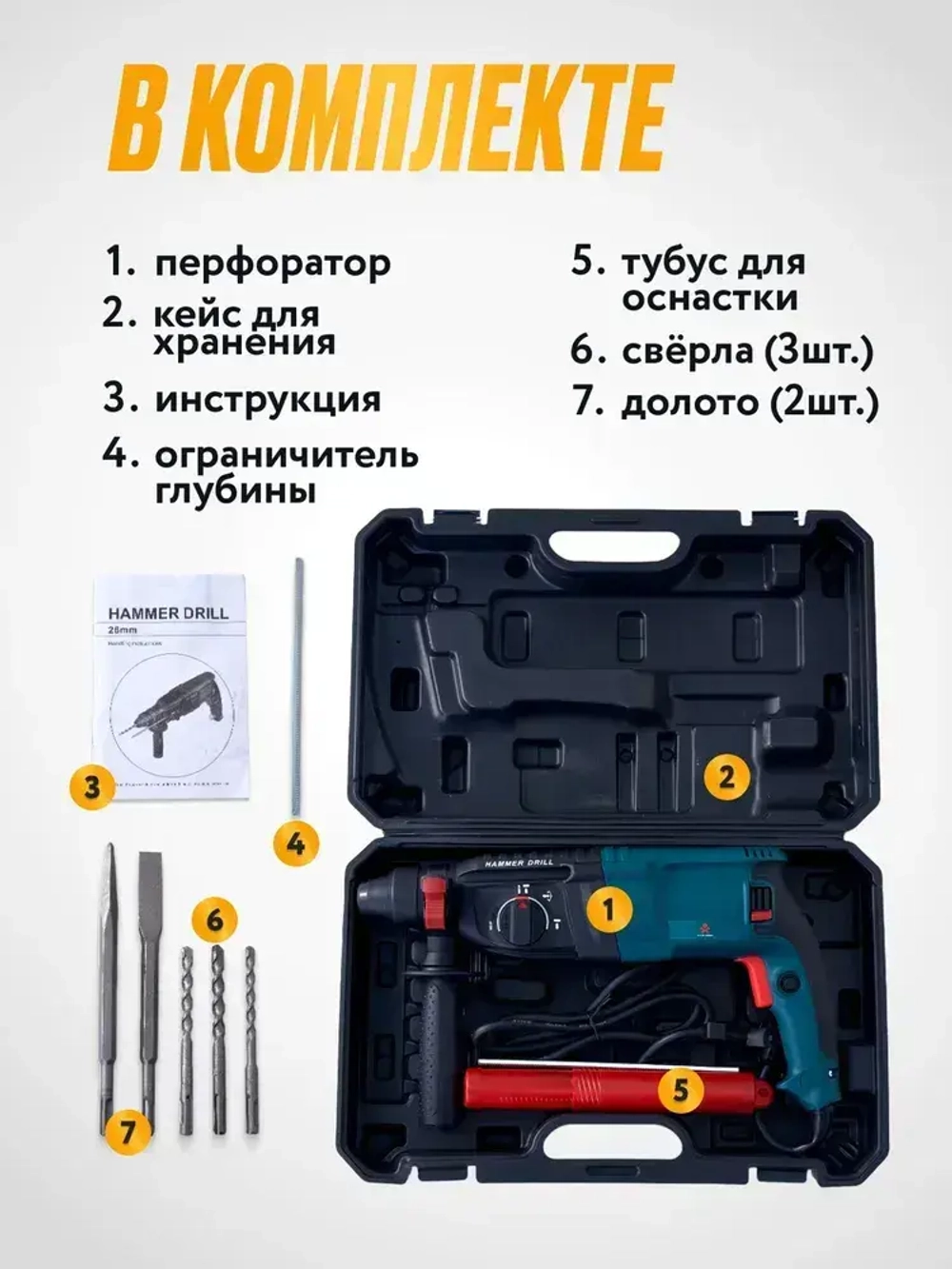 Отбойный молоток электрический,1000Вт, 3.5Дж, SDS+, от сети 220В