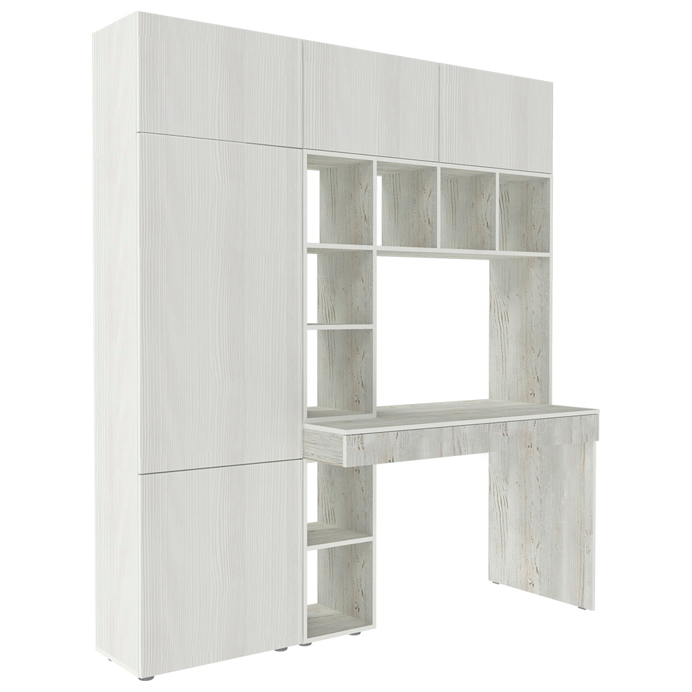 Стол письменный со стеллажом и шкафом КарИВи 1800 Винтерберг Белое Дерево