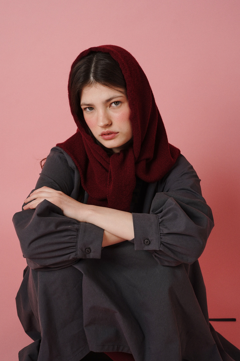 Косынка из кашемира с мериносом винного цвета