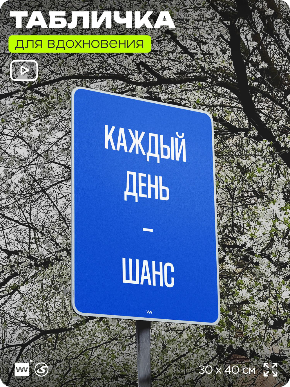 Табличка мотивационная большая "Каждый день это шанс", аффирмация, для интерьера, 30х40 см, пластиковая, Айдентика Технолоджи