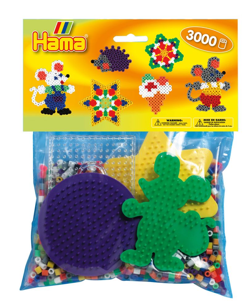Hama Набор термомозаики Midi 3000 шт + Круг, квадрат, звезда, мышка (4411)