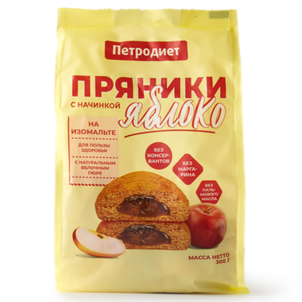 Пряники Петродиет с начинкой Яблоко 340 гр