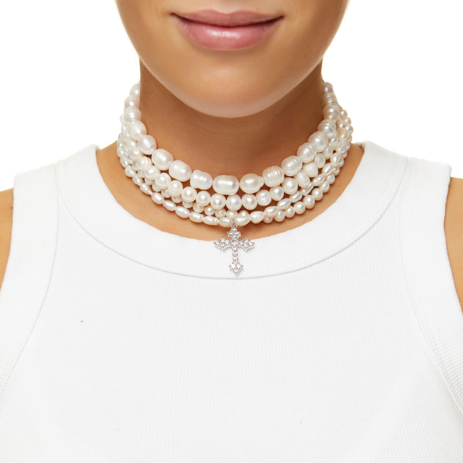 Колье Pearly Abundance Cross Necklace – Silver