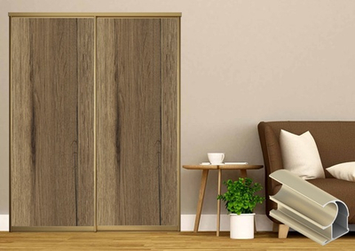 Дверь-купе 2650*600(700,800,900) мм, золото матовое, Дуб Галифакс табак EGGER