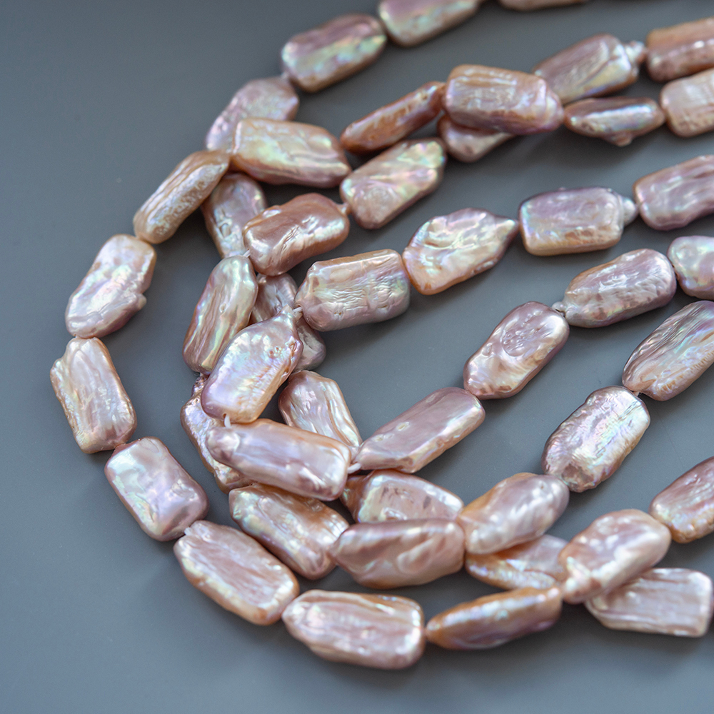 Жемчуг культивированный в форме прямоугольника, золотисто-розовый, с эффектом хамелеона, 17*10мм