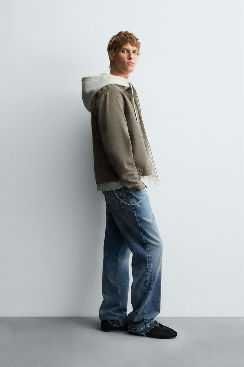 ZARA ДЖИНСОВАЯ КУРТКА-РУБАШКА НА МОЛНИИ, РЫЖЕВАТО-КОРИЧНЕВЫЙ