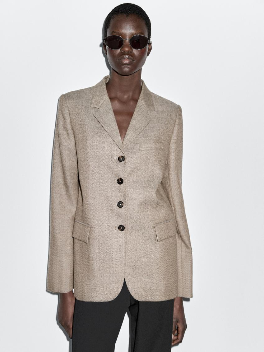 Massimo Dutti Блейзер из 100% шерсти с меланжевым узором, бежевый