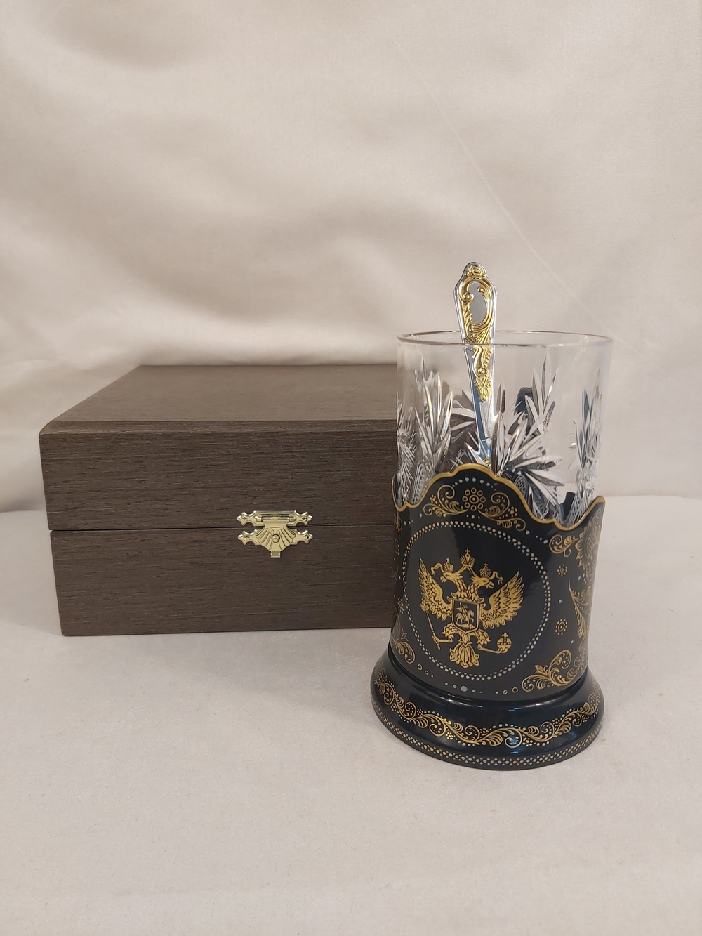 Чайный набор "Герб России" сусальное золото (Ручная роспись Палех)